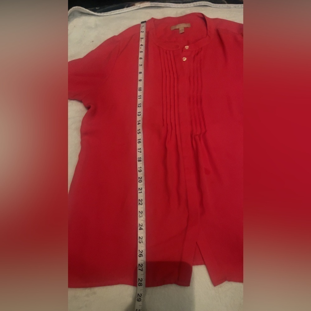 Banana Republic Henley Pleated Collar Pink Long Sleeve Blouse Large - Picture 5 of 9